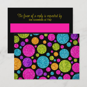 RSVP Card Colourful Glittery Dots on Any Colour
