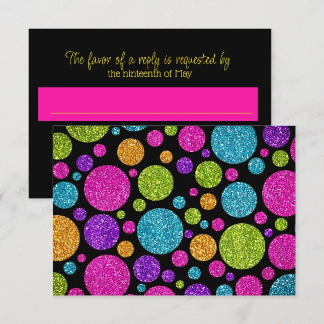 RSVP Card Colourful Glittery Dots on Any Colour (Front/Back)