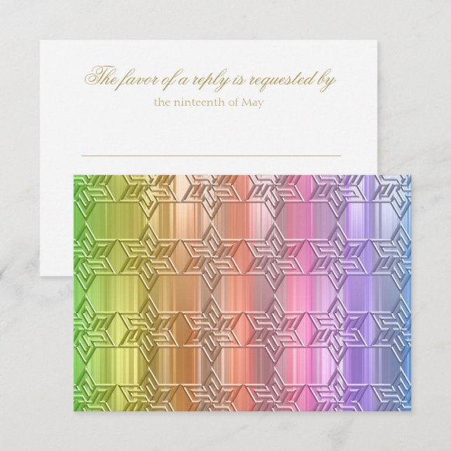 RSVP Card Colourful Rainbow Star Damask (Front/Back)