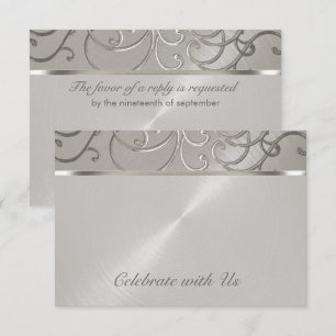 RSVP Card Elegant All Silver Filigree Swirls