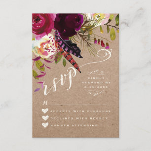 RSVP CARD Elegant Floral Rustic Boho Rose Kraft