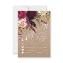 RSVP CARD | Elegant Floral Rustic Boho Rose Kraft