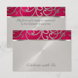 RSVP Card Elegant Magenta Pink Silver Filigree