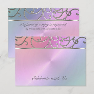 RSVP Card Elegant Pearl Pink Silver Filigree