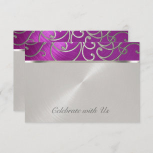 RSVP Card Elegant Raspberry Pink Silver Filigree