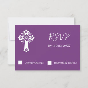 RSVP Card Floral Cross Christening Sweet Plum