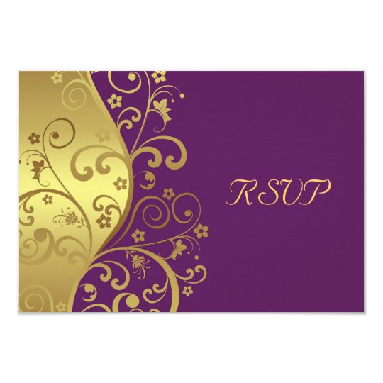 RSVP Card--Gold Swirls & Red Violet Card