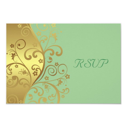RSVP Card--Gold Swirls & Seafoam Card