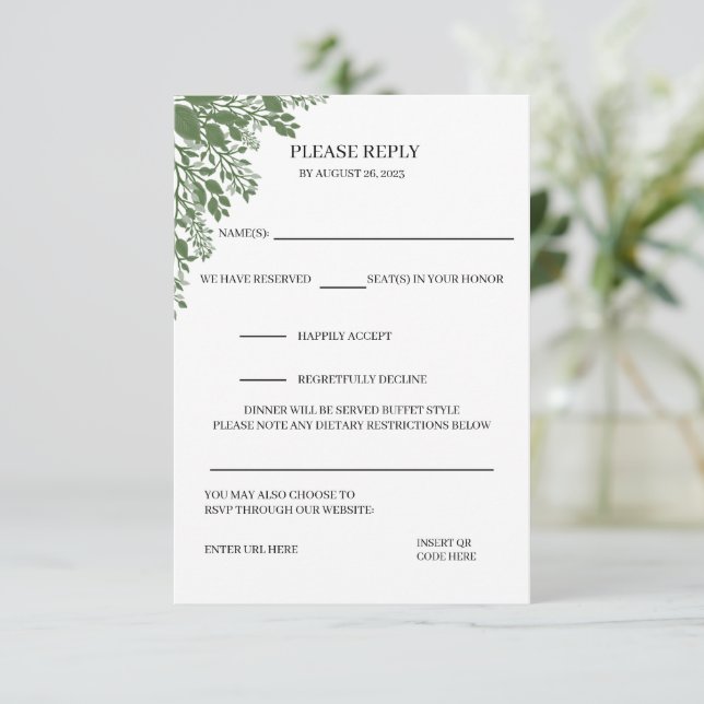 RSVP Card in Classic Greenery  (Standing Front)