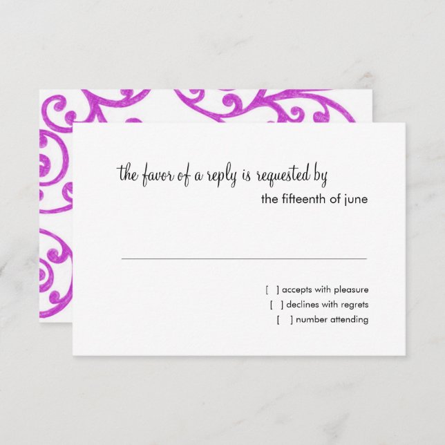RSVP Card Magenta Pink Scroll Pattern (Front/Back)