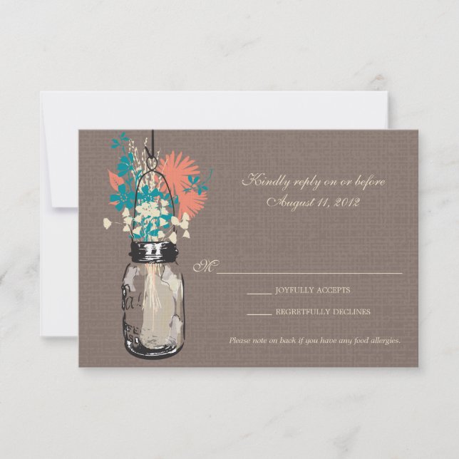 RSVP Card Mason Jar and Wildflowers (Front)