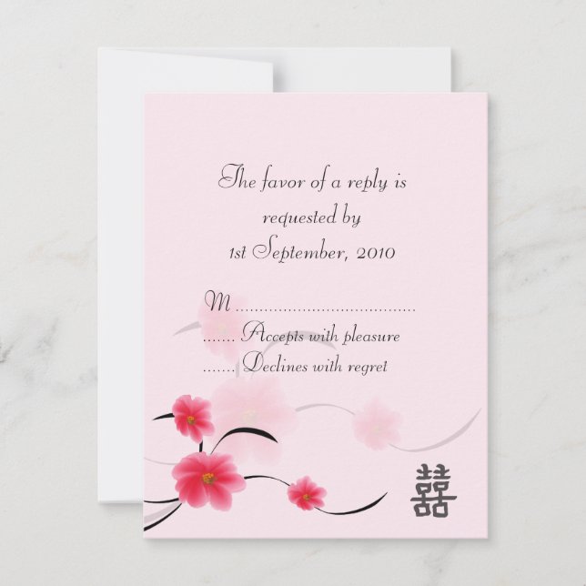 RSVP Card Pink Blossom Double Happiness (Front)