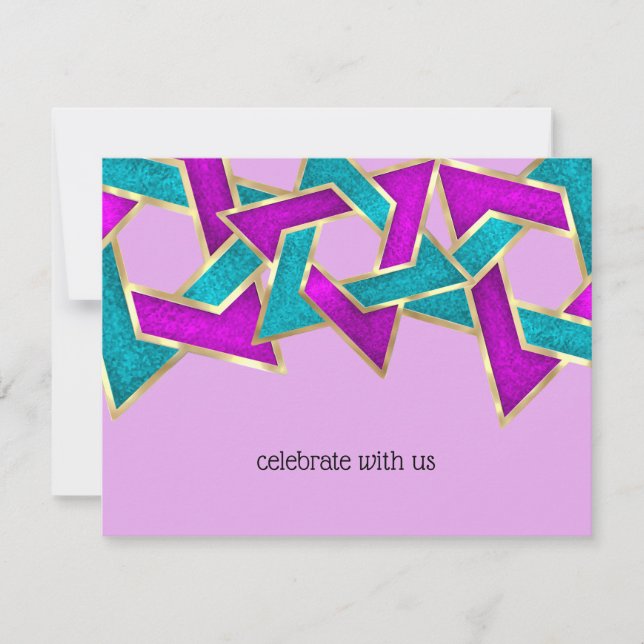 RSVP Card Purple Turquoise Star of David (Front)