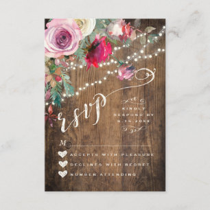 RSVP CARD Rustic Floral String Lights Wedding