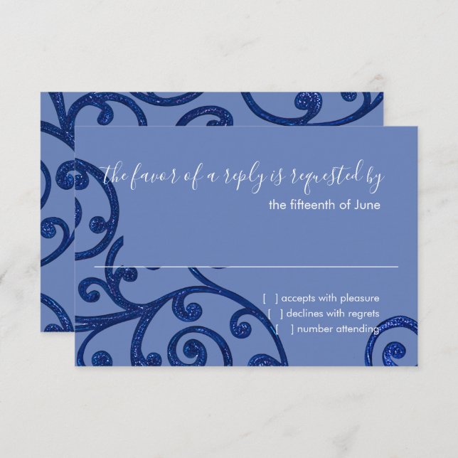 RSVP Card Scroll Pattern Blue (Front/Back)