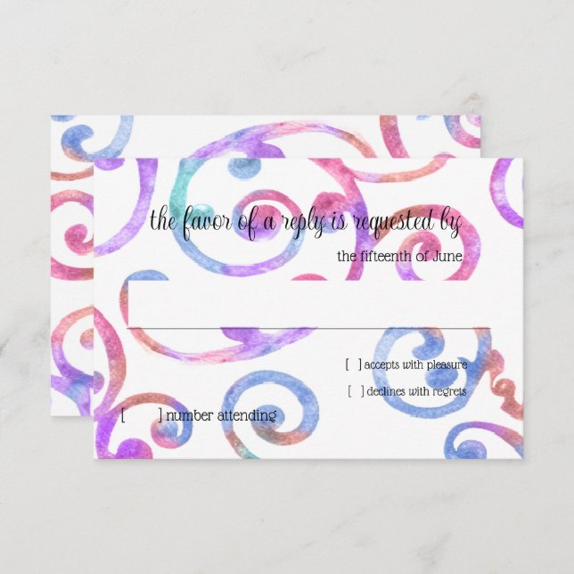 RSVP Card Scroll Pattern Colourful (Front/Back)