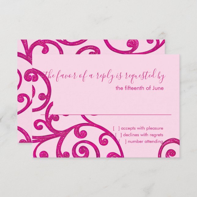 RSVP Card Scroll Pattern Pink (Front/Back)