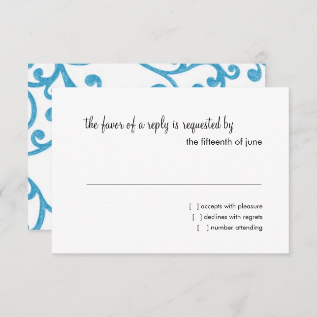 RSVP Card Scroll Pattern Turquoise (Front/Back)