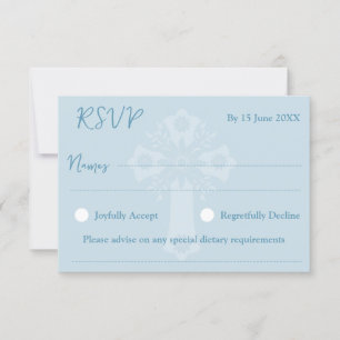 RSVP Card Style 2 Floral Cross Baptism Blue