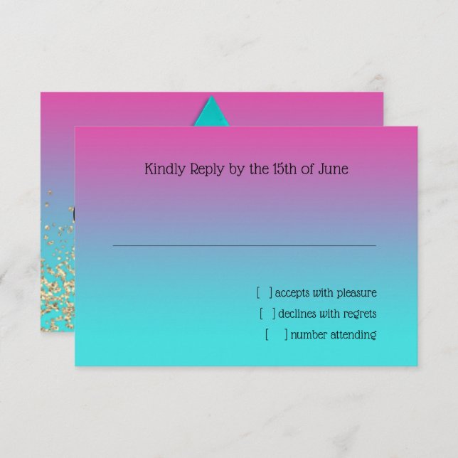 RSVP Card Turquoise to Pink Ombre with Star (Front/Back)