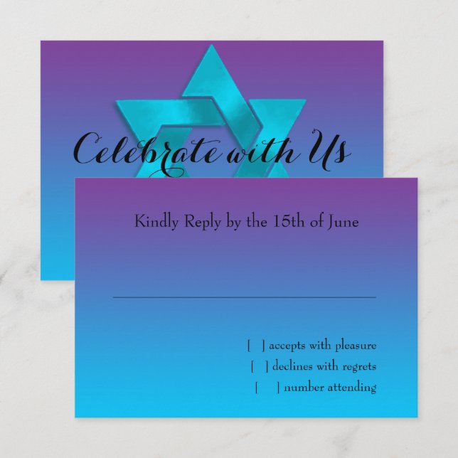 RSVP Card Turquoise to Purple Ombre with Star (Front/Back)