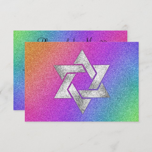 RSVP Card Very Colourful Rainbow with Silver Star (Front/Back)