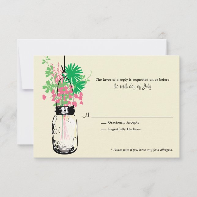 RSVP Card  Wild Flowers & Mason Jar (Front)