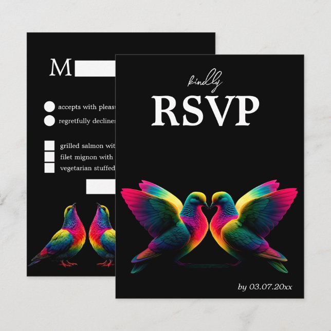 🌈  RSVP Card with Menu & QR Code Doves of Promise (Front/Back)