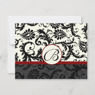 RSVP Cards-Black & Ivory Damask Maroon Trim Card