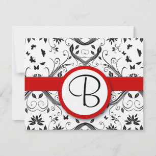 RSVP Cards-Black & White Damask Red Trim Card