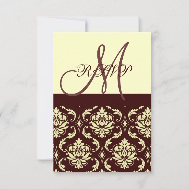 RSVP Cards Brown Ivory Damask For Square Invites (Front)