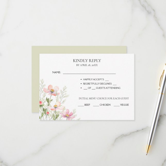 RSVP Cards for a wildflower wedding. (Front/Back In Situ)