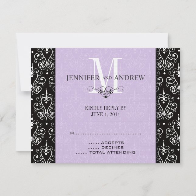 RSVP Cards Monogram Chandelier Purple (Front)