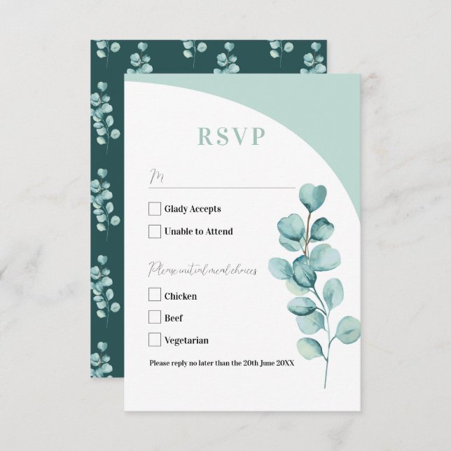 RSVP Cards Wedding Eucalyptus Leaves Green (Front/Back)