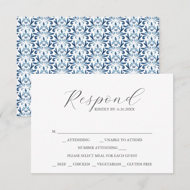 RSVP Cards with Meal Choice Dusty Blue Pattern (Front/Back)
