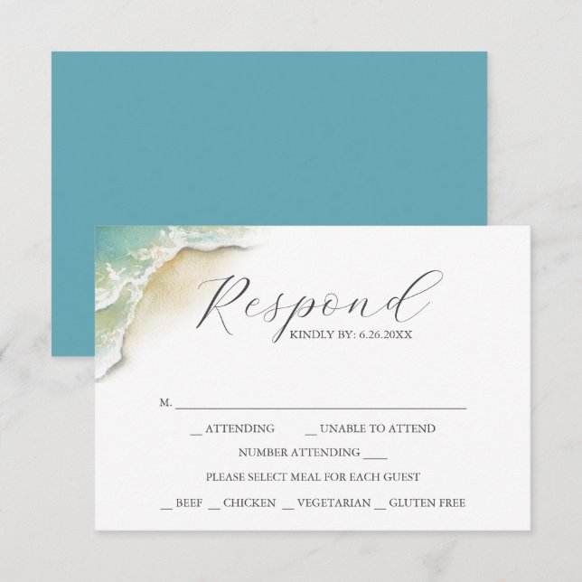 RSVP Cards with Meal Choice Watercolor Shoreline  (Front/Back)
