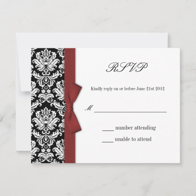 RSVP - Carte de réponse Mariage Damask Burgundy Bo (Devant)