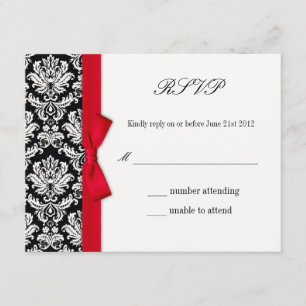 RSVP - Carte de réponse Mariage Damask Red Bow