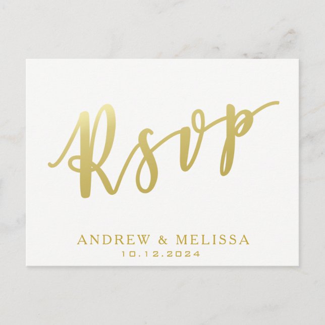 RSVP | Carte postale White & Faux Gold Script (Devant)