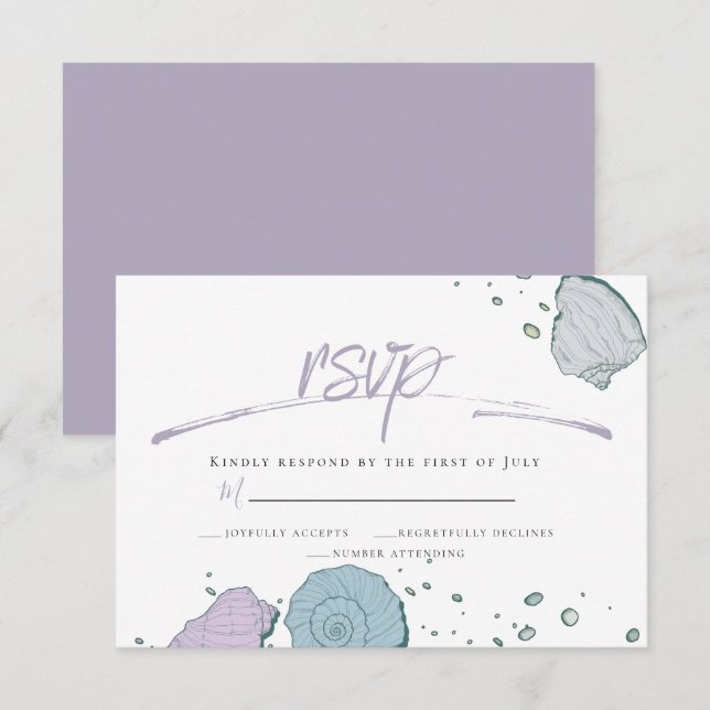 RSVP | Casual Beach Seashells Lilac Dusty Blue Invitation (Front/Back)