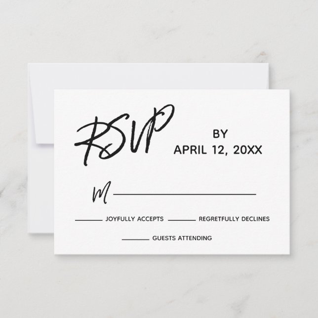 RSVP Casual Handwriting Script BW Wedding Set Card (Front)