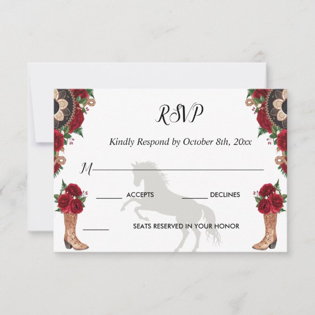 RSVP Charra Invitations, Red Roses charra (Devant)