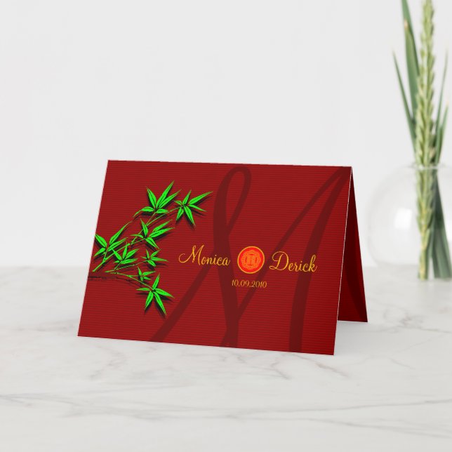 RSVP Chinese wedding invitation card with bamboo (Front)
