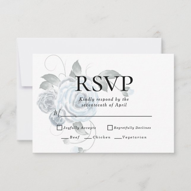 RSVP | Choix de menu Fleurs aquarelle bleu poussié (Devant)