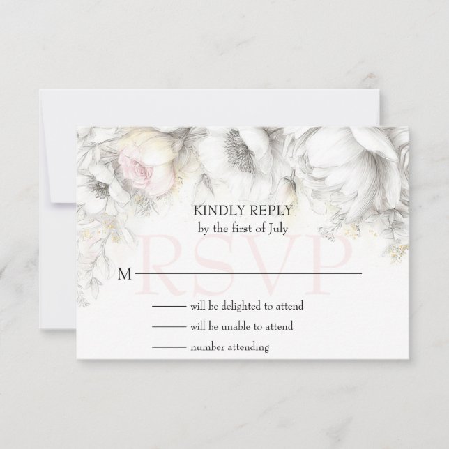 RSVP Classique Moderne Floral Blanc Cassé et Rose (Devant)
