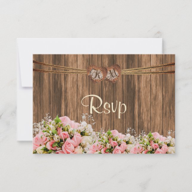 RSVP Coeur Monogramme avec Roses Rose et Blanc (Devant)