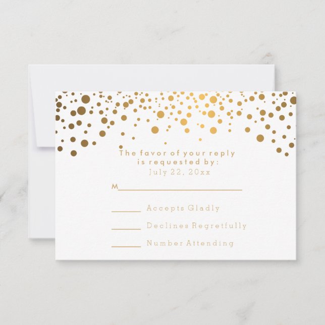 RSVP Confettis dorés élégants Mariage blanc (Devant)
