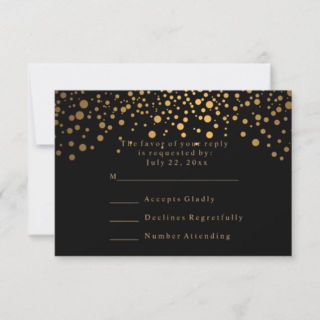 RSVP Confettis dorés élégants pour mariage (Devant)