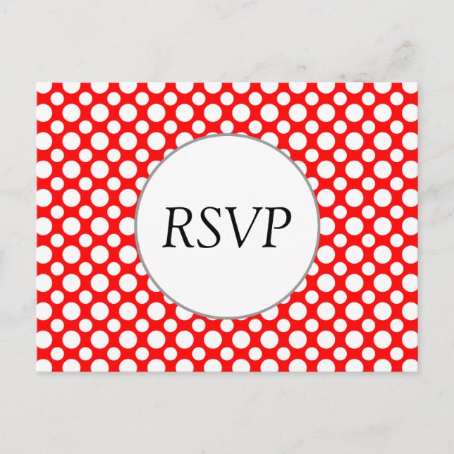 RSVP Custom White Polka Dots on Red Postcard (Front)