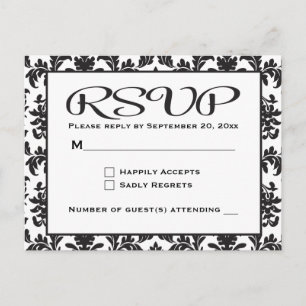 RSVP Damask Black And White Wedding / Party Invitation Postcard